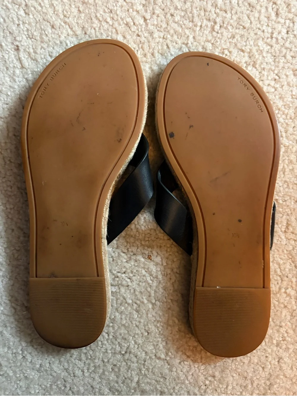 Tory Burch Quilted Leather Espadrille Sandals Black 10.5